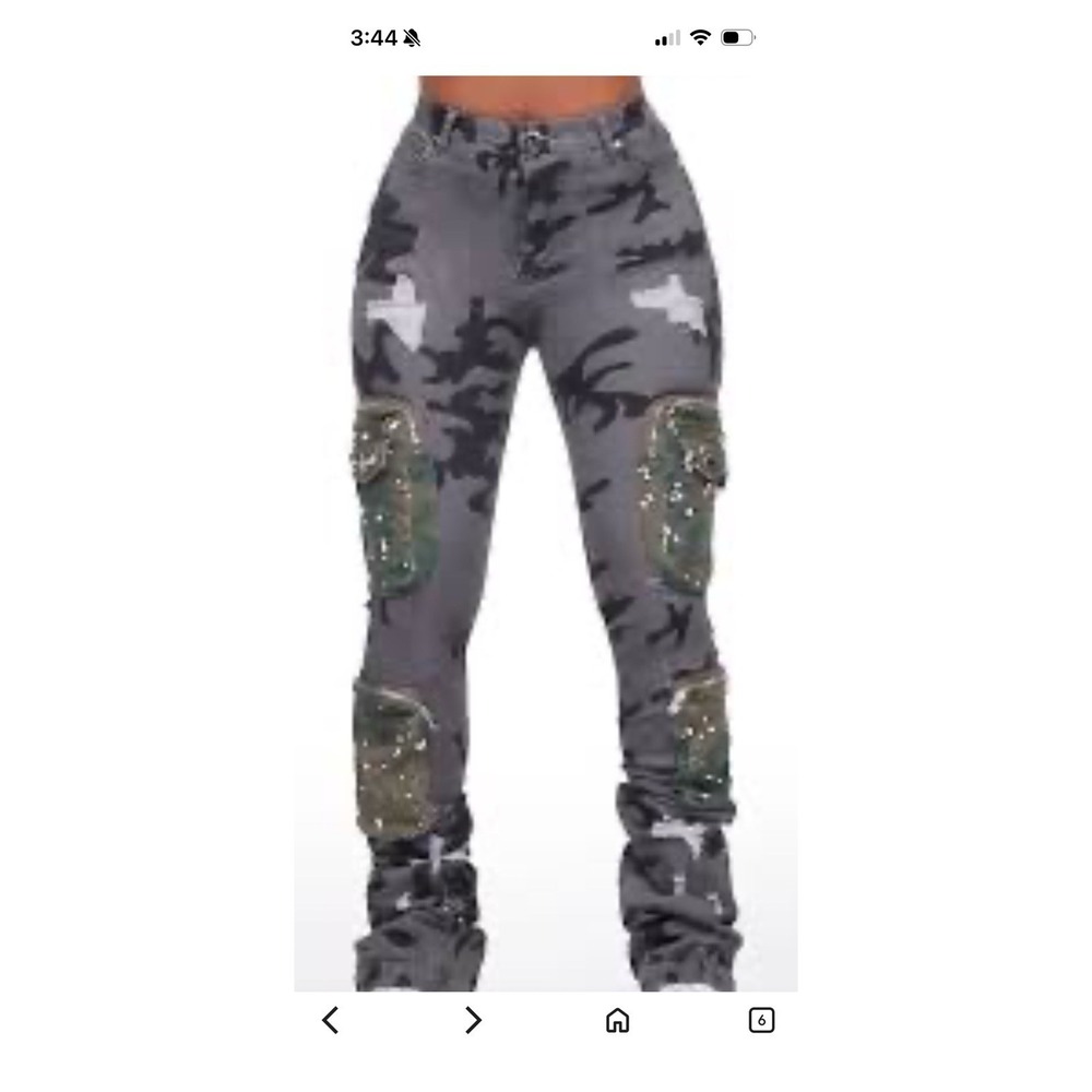 Rockstar Original Alisson Grey Camo Stacked Cargo Jeans Distressed Streetwear XL